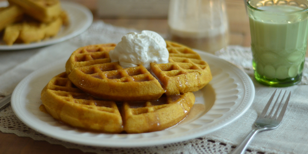 Pumpkin Waffles with The Best Cinnamon Buttermilk Syrup